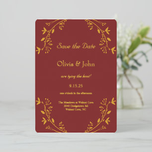 Carte De Vœux En Aluminium Automne Gold Foil Mariage Enregistrer la date Invi
