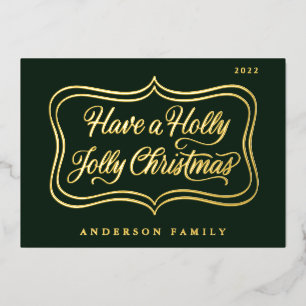Carte De Vœux En Aluminium Avoir un cadre en or classique de Noël Holly Jolly