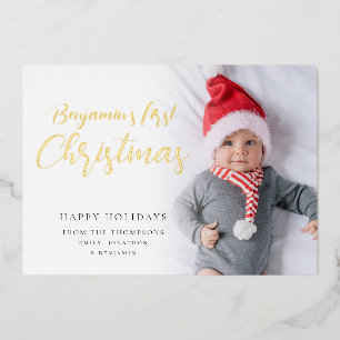 Carte De Vœux En Aluminium Baby First Christmas Photo Calligraphie Luxe Real