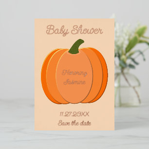 Carte De Vœux En Aluminium Baby shower Citrouille neutre genre mignon Orange