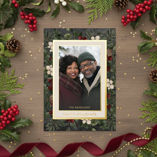 Carte De Vœux En Aluminium Baies d'hiver Black Happy Holidays Photo (Créateur téléchargé)