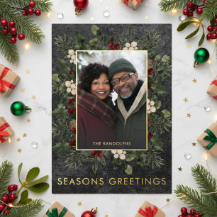 Carte De Vœux En Aluminium Baies d'hiver rustiques Noir Noël Salutations