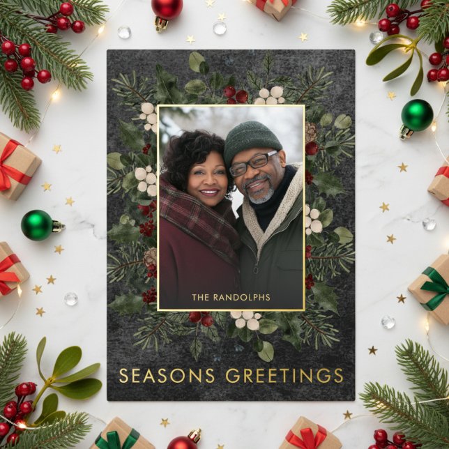 Carte De Vœux En Aluminium Baies d'hiver rustiques Noir Noël Salutations (Créateur téléchargé)