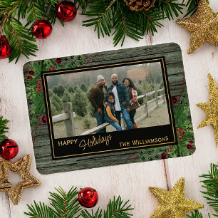 Carte De Vœux En Aluminium Baies rouges Green Holly Botanage Or