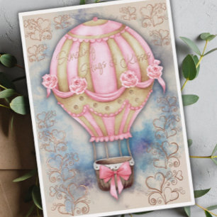 Carte De Vœux En Aluminium Balloon vintage à air chaud Valentine's Day