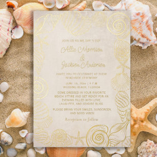 Carte De Vœux En Aluminium Beach Seashells Sand Mariage balnéaire
