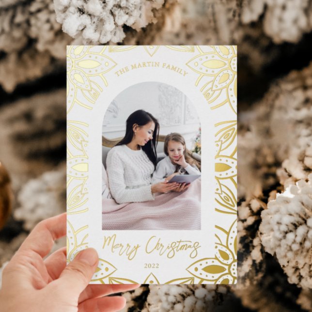 Carte De Vœux En Aluminium Beau cadre botanique or Deux photos Noël (Créateur téléchargé)