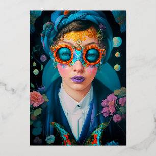 Carte De Vœux En Aluminium Beau portrait d'une femme dans la mystique