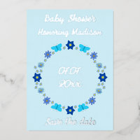 Bébé bleu papillons et fleurs Enregistrer la date