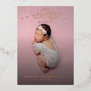 Carte De Vœux En Aluminium Bébé Faire-part de naissance photo Rose Gold Foil