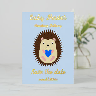 Carte De Vœux En Aluminium Bébé Garçon Cœur Bleu Hérisson Baby Shower