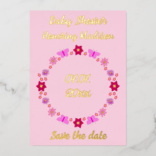 Carte De Vœux En Aluminium Bébé rose Baby shower papillons et fleurs