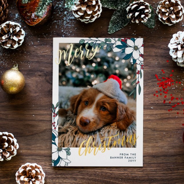 Carte De Vœux En Aluminium Belles fleurs rouges blanches Photo Joyeux Noël (Créateur téléchargé)