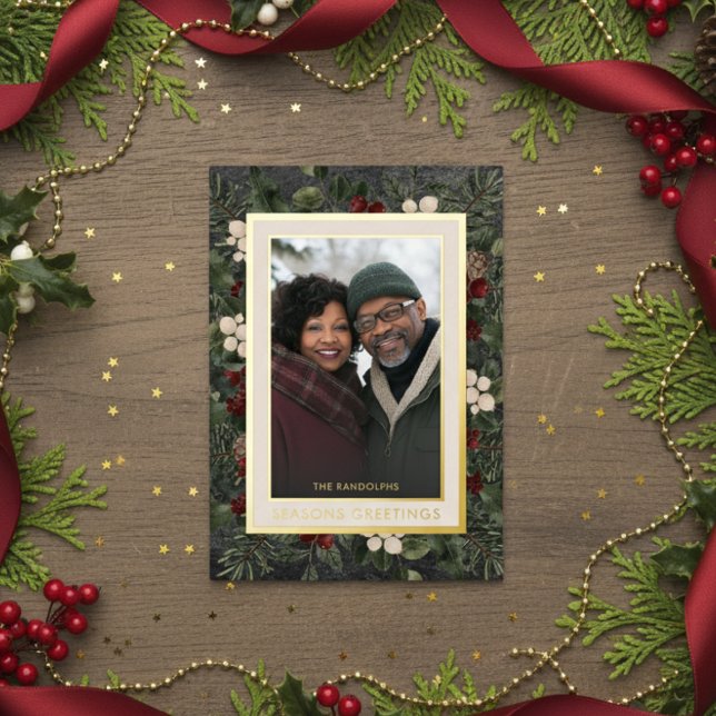 Carte De Vœux En Aluminium Berries d'hiver Black Joyeuses Fêtes Photo (Créateur téléchargé)