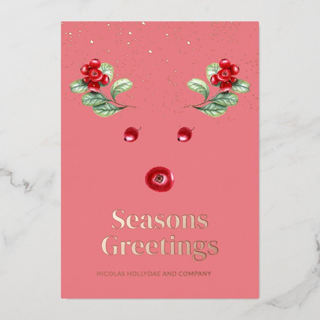 Carte De Vœux En Aluminium Berry d'hiver Abstraite Reindeer Noël d'entreprise (Recto)