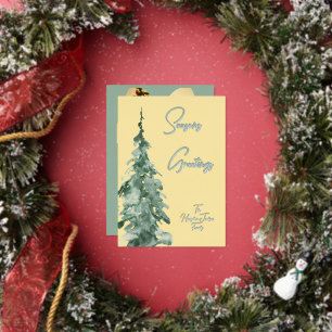 Carte De Vœux En Aluminium Beurre jaune et vert Aquarelle Arbre de Noël