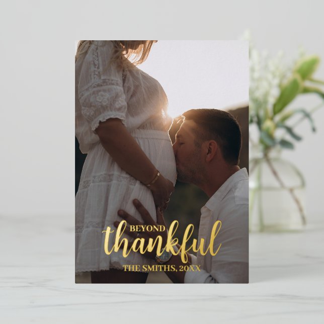 Carte De Vœux En Aluminium Beyond Thankful Thanksgiving Pregnant Announcement (Debout devant)