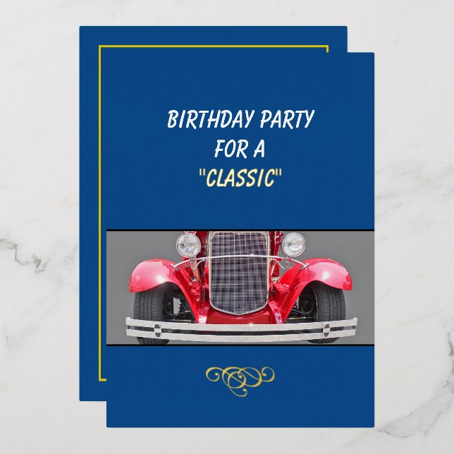 Carte De Vœux En Aluminium Birthday Party invite for a Classic (older person) (Recto/Verso)