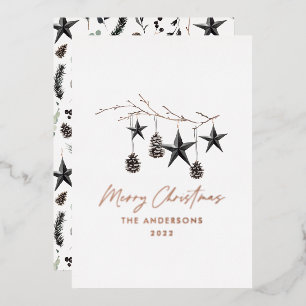 Carte De Vœux En Aluminium Black botanical real foil christmas