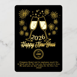 Carte De Vœux En Aluminium Black Business New Year 2026 Champagne Gold