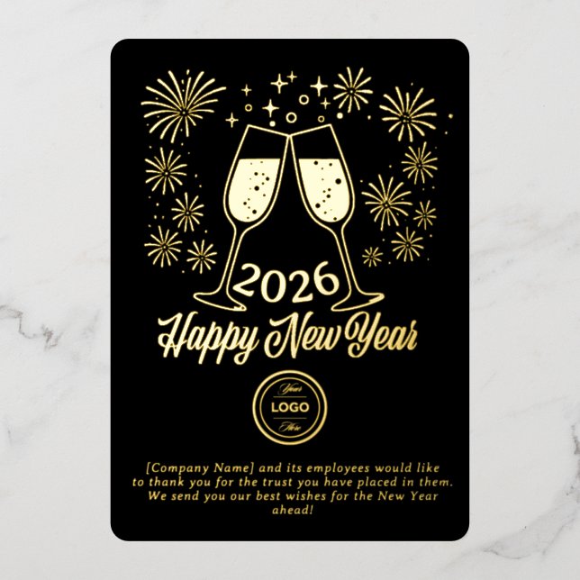 Carte De Vœux En Aluminium Black Business New Year 2026 Champagne Gold (Recto)