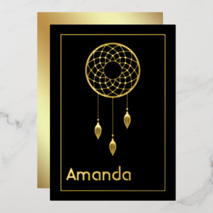Carte De Vœux En Aluminium Black & Gold Native American Dreamcatcher Annivers