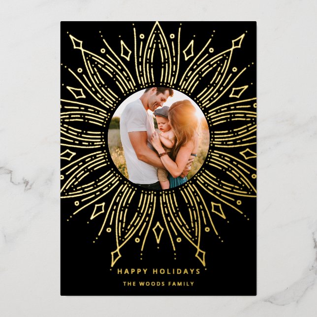 Carte De Vœux En Aluminium Black & Gold sunburframe art déco photo (Recto)