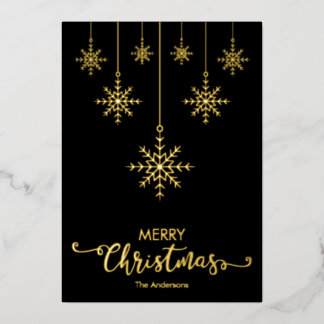Carte De Vœux En Aluminium Black Joyeux Noël Snowflakes Gold