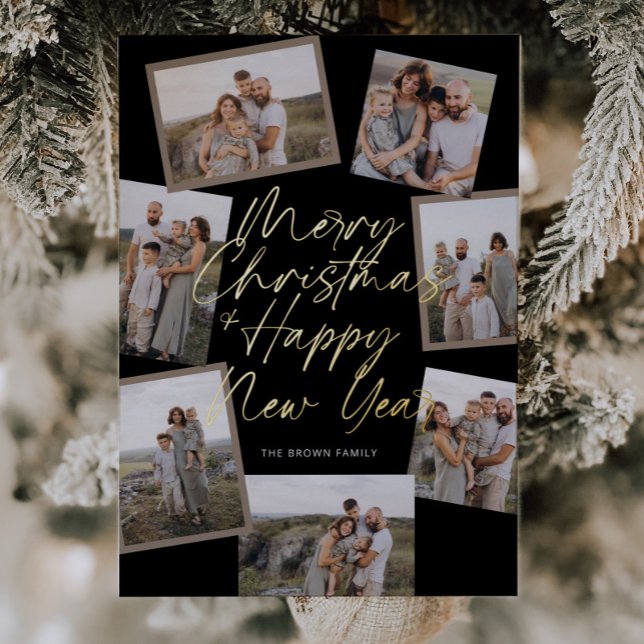 Carte De Vœux En Aluminium Black Modern Boho 8 Photo Collage Noël (Créateur téléchargé)