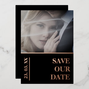 Carte De Vœux En Aluminium Black Photo Wedding Enregistrer la date Rose Gold