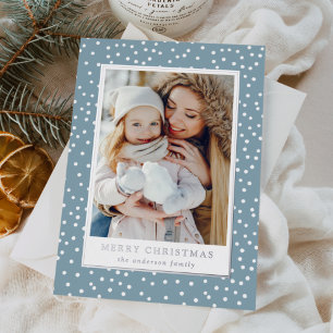 Carte De Vœux En Aluminium Bleu glace et boules de neige blanches 2 Photo