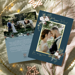 Carte De Vœux En Aluminium Bleu marine verdure vintage portrait de mariage jo
