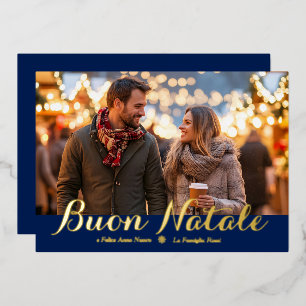Carte De Vœux En Aluminium Blue Buon Natale e Felice Anno Nuovo Script Photo