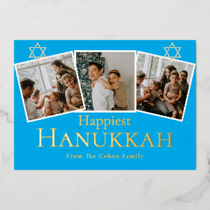 Carte De Vœux En Aluminium Blue Calligraphy Happiest Hanoukka famille 3 photo