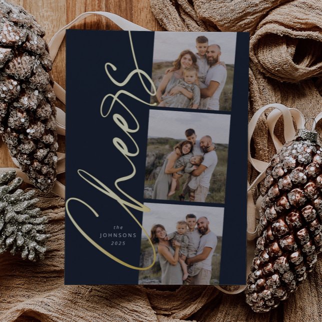 Carte De Vœux En Aluminium Blue Cheers Simple Moderne Élégant Script Noël (Créateur téléchargé)