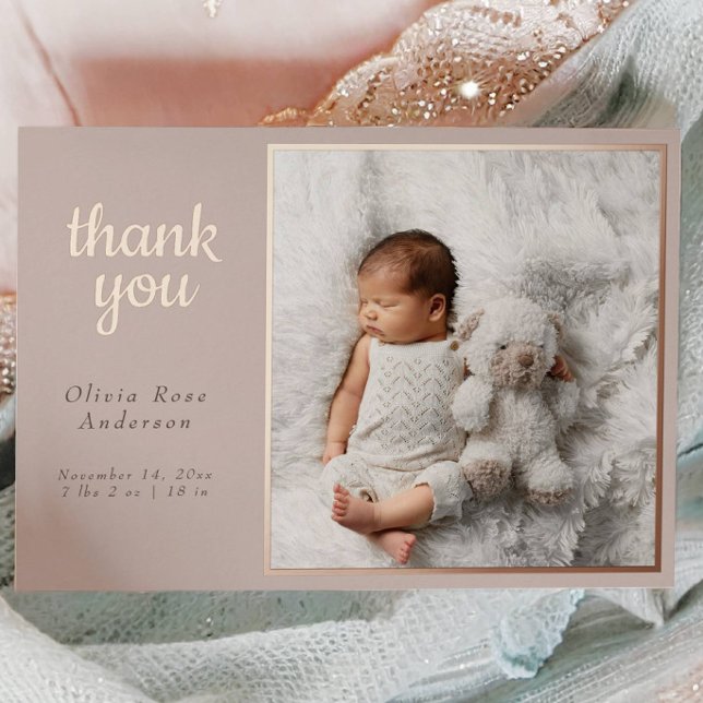 Carte De Vœux En Aluminium Blush Taupe Rose Gold Foil Birth Announcement  (Créateur téléchargé)