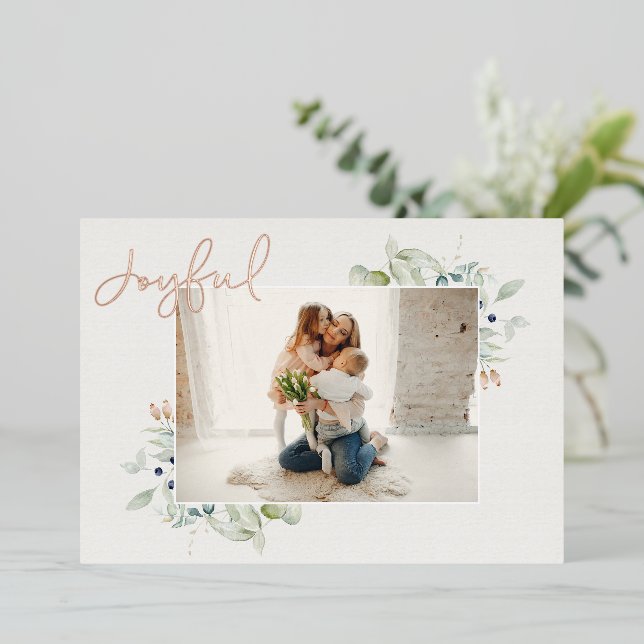 Carte De Vœux En Aluminium Boho Aquarelle Verdure Joyeux (Debout devant)