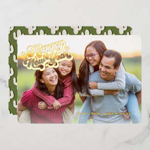 Carte De Vœux En Aluminium Boho Cactus Sud-Ouest Bonne Année 1 Photo Or