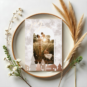Carte De Vœux En Aluminium Bois naturel Animaux Cosy Village Arch Photo