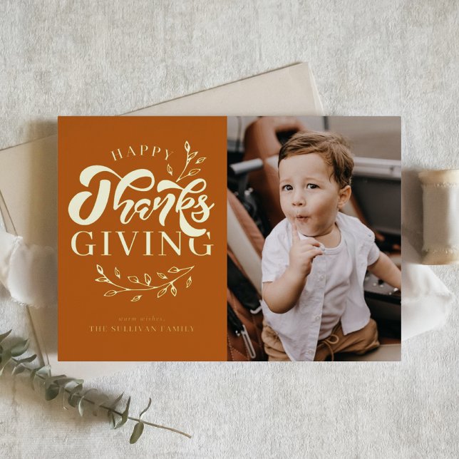 Carte De Vœux En Aluminium Bon thanksgiving photo Orange Foliage Wreath (Créateur téléchargé)