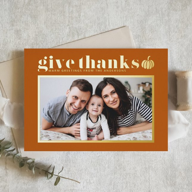 Carte De Vœux En Aluminium Bon thanksgiving photo Orange Give Thanks (Créateur téléchargé)