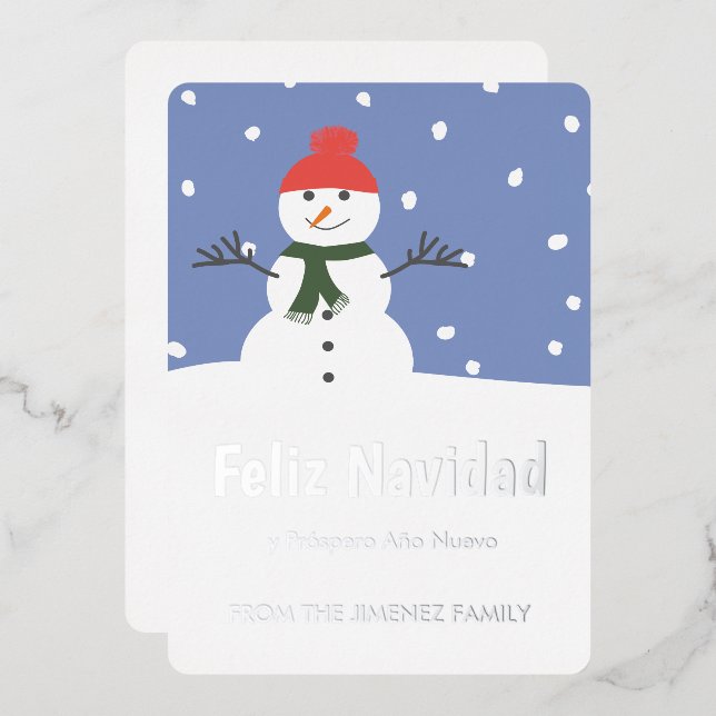 Carte De Vœux En Aluminium Bonhomme de neige d'hiver Feliz Navidad  y Prosper (Recto/Verso)