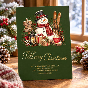 Carte De Vœux En Aluminium Bonhomme de neige vintage Noël rustique Nom de fam