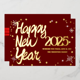 Carte De Vœux En Aluminium Bonne année 2025 Retro Red Ribbon