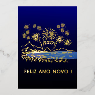 Carte De Vœux En Aluminium Bonne Année 2027 Feux d'Artifice de Copacabana
