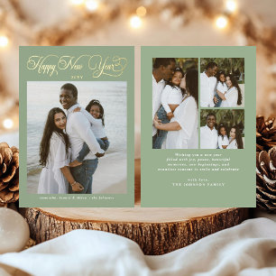 Carte De Vœux En Aluminium Bonne année Famille Vert Sauge 4 Collage de photos