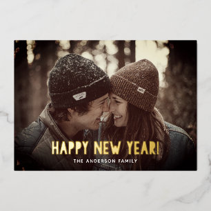 Carte De Vœux En Aluminium Bonne année. Photo de typographie simple en or