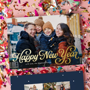 Carte De Vœux En Aluminium Bonne année script rétro quatre photo