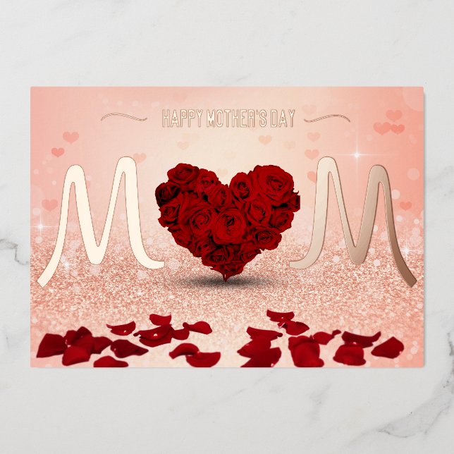 Carte De Vœux En Aluminium Bonne fête des mères Bouquet de coeur Rose (Recto)