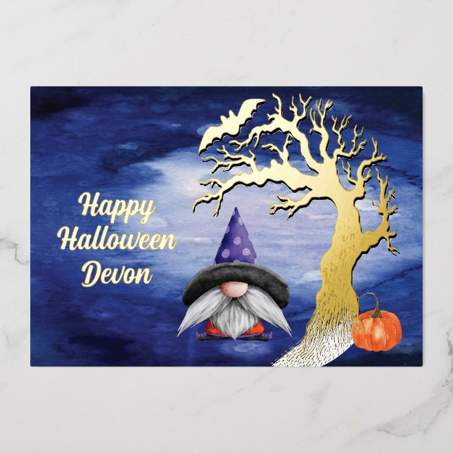 Carte De Vœux En Aluminium Bonne Halloween Gnome Salutation Éffrayante (Recto)